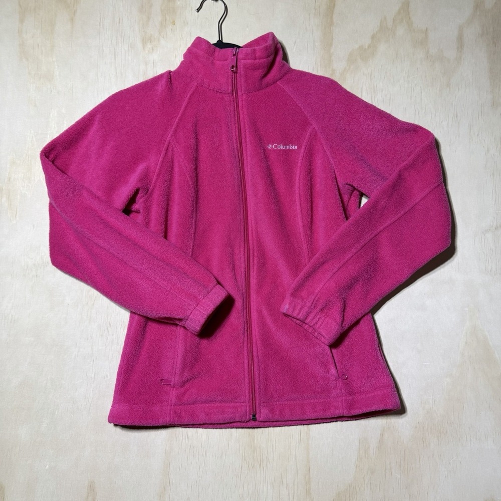 Columbia Women's Small Pink Fleece Jacket Full Zip Outdoor Hiking Zip Pockets
